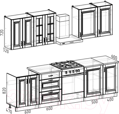 Кухонный гарнитур Интермебель Бостон-6 2.1 (ясень капучино софт/мрамор лацио белый)