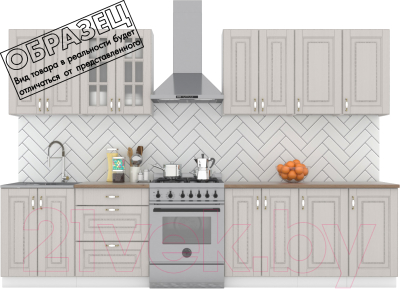 Кухонный гарнитур Интермебель Бостон-9 2.6 (ясень капучино софт/мрамор лацио белый) - фото