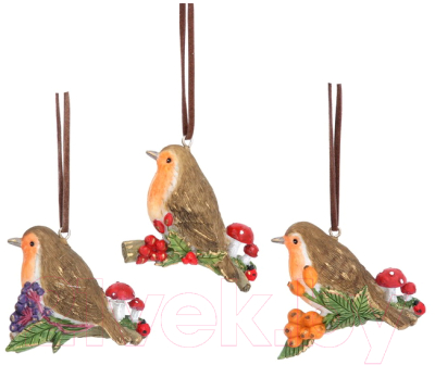 Елочная игрушка Gisela Graham Woodland Wildlife. Снегирь на мыльном пузыре / 13839 - фото