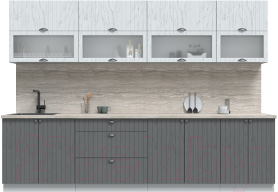 Кухонный гарнитур Интерлиния Берес 3.0Б (дуб полярный/дуб серый/травертин серый) - фото