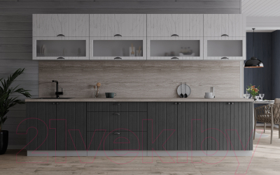 Кухонный гарнитур Интерлиния Берес 3.0Б (дуб полярный/дуб серый/травертин серый)