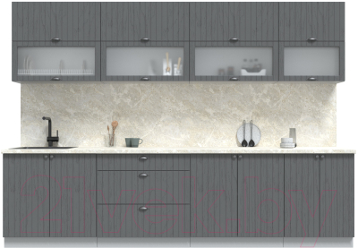 Кухонный гарнитур Интерлиния Берес 3.0Б (дуб серый/опал светлый) - фото