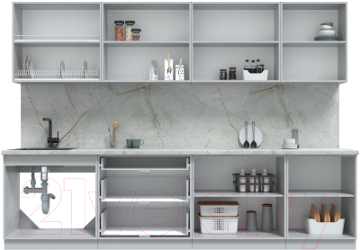 Кухонный гарнитур Интерлиния Берес 3.0Б (дуб серый/опал светлый)