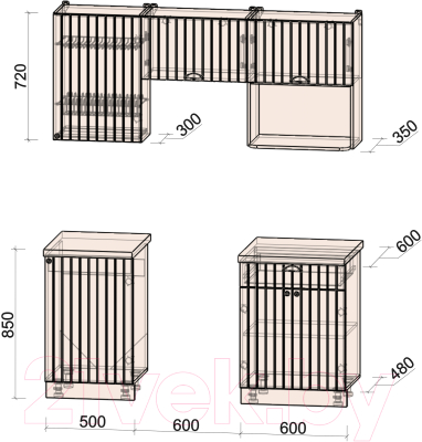 Кухонный гарнитур Интерлиния Берес 1.7В (дуб полярный/серый каспий)
