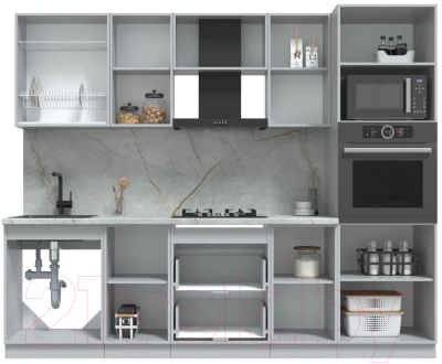 Кухонный гарнитур Интерлиния Берес 2.6В (дуб снежный/серый каспий)