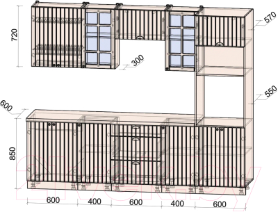 Кухонный гарнитур Интерлиния Берес 2.6В (дуб снежный/серый каспий)