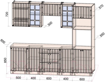 Кухонный гарнитур Интерлиния Берес 2.5В (дуб снежный/серый каспий)