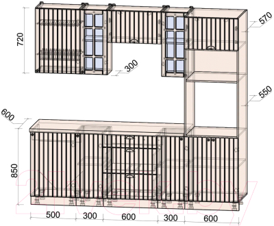 Кухонный гарнитур Интерлиния Берес 2.3В (дуб лазурный/дуб бунратти)
