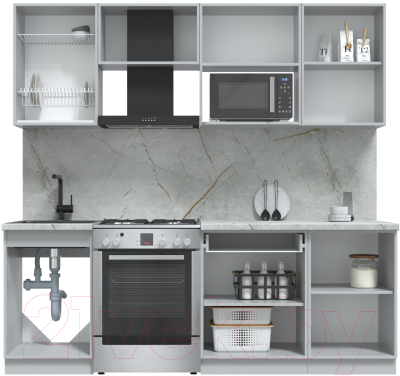 Кухонный гарнитур Интерлиния Берес 2.2В (дуб серый/опал светлый)