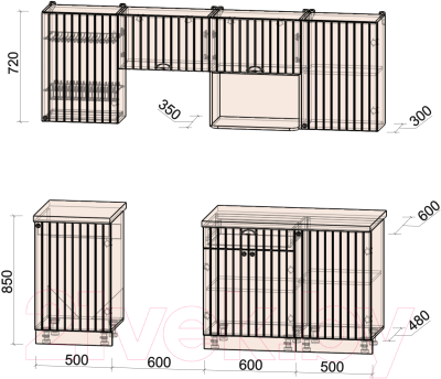 Кухонный гарнитур Интерлиния Берес 2.2В (дуб серый/опал светлый)