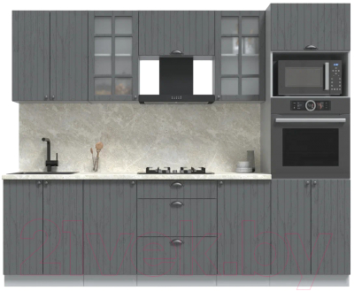 Кухонный гарнитур Интерлиния Берес 2.6В (дуб серый/опал светлый) - фото
