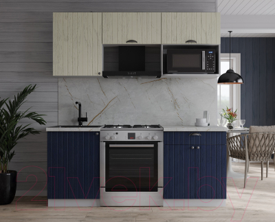 Кухонный гарнитур Интерлиния Берес 1.7В (дуб снежный/дуб королевский/серый каспий)