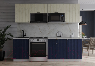 Кухонный гарнитур Интерлиния Берес 2.2В (дуб снежный/дуб королевский/серый каспий)