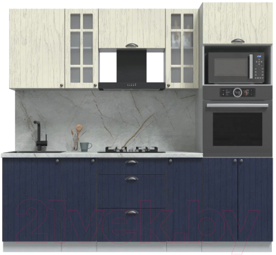 Кухонный гарнитур Интерлиния Берес 2.3В (дуб снежный/дуб королевский/серый каспий) - фото