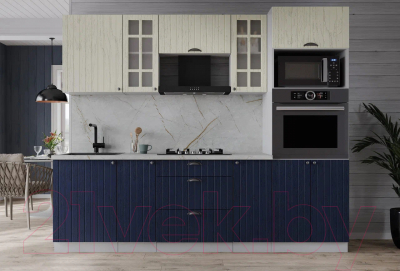 Кухонный гарнитур Интерлиния Берес 2.3В (дуб снежный/дуб королевский/серый каспий)