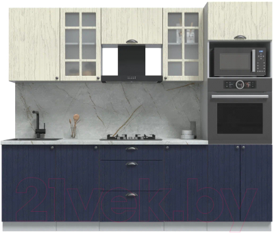 Кухонный гарнитур Интерлиния Берес 2.5В (дуб снежный/дуб королевский/серый каспий) - фото