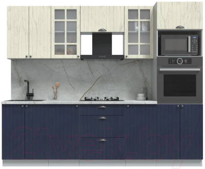 Кухонный гарнитур Интерлиния Берес 2.6В (дуб снежный/дуб королевский/серый каспий) - фото