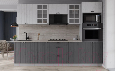 Кухонный гарнитур Интерлиния Берес 2.6В (дуб серый/дуб полярный/травертин серый)