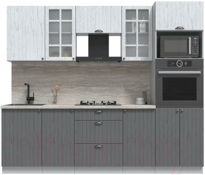 Кухонный гарнитур Интерлиния Берес 2.5В (дуб серый/дуб полярный/травертин серый) - фото