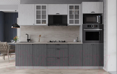 Кухонный гарнитур Интерлиния Берес 2.5В (дуб серый/дуб полярный/травертин серый)
