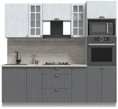 Кухонный гарнитур Интерлиния Берес 2.3В (дуб серый/дуб полярный/травертин серый) - фото