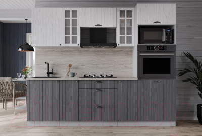Кухонный гарнитур Интерлиния Берес 2.3В (дуб серый/дуб полярный/травертин серый)