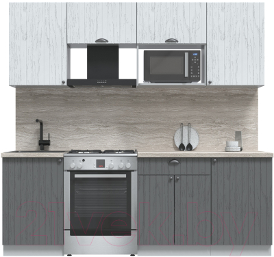 Кухонный гарнитур Интерлиния Берес 2.2В (дуб серый/дуб полярный/травертин серый) - фото