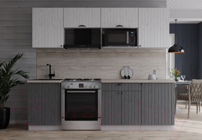 Кухонный гарнитур Интерлиния Берес 2.2В (дуб серый/дуб полярный/травертин серый)