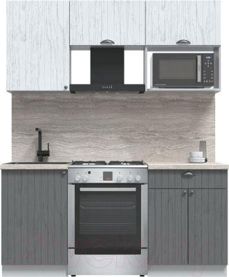 Кухонный гарнитур Интерлиния Берес 1.7В (дуб серый/дуб полярный/травертин серый) - фото