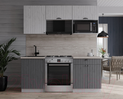 Кухонный гарнитур Интерлиния Берес 1.7В (дуб серый/дуб полярный/травертин серый)