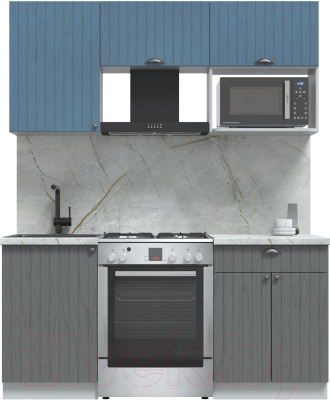 Кухонный гарнитур Интерлиния Берес 1.7В (дуб серый/дуб лазурный/серый каспий) - фото