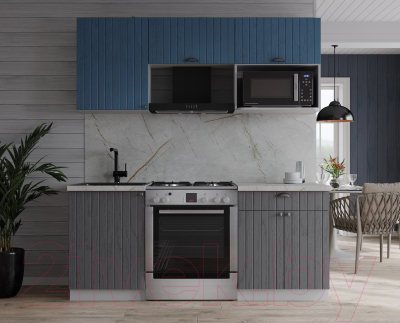 Кухонный гарнитур Интерлиния Берес 1.7В (дуб серый/дуб лазурный/серый каспий)