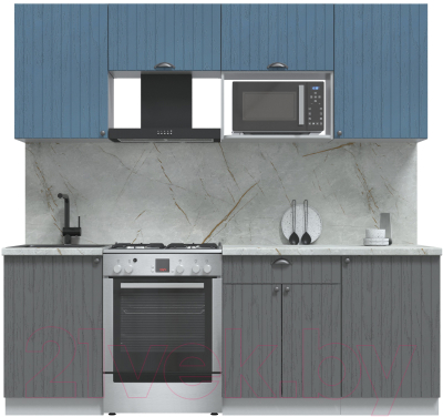 Кухонный гарнитур Интерлиния Берес 2.2В (дуб серый/дуб лазурный/серый каспий) - фото