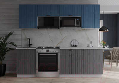 Кухонный гарнитур Интерлиния Берес 2.2В (дуб серый/дуб лазурный/серый каспий)