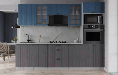 Кухонный гарнитур Интерлиния Берес 2.5В (дуб серый/дуб лазурный/серый каспий)