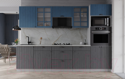 Кухонный гарнитур Интерлиния Берес 2.7В (дуб серый/дуб лазурный/серый каспий)