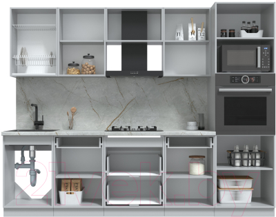 Кухонный гарнитур Интерлиния Берес 2.7В (дуб серый/дуб лазурный/серый каспий)