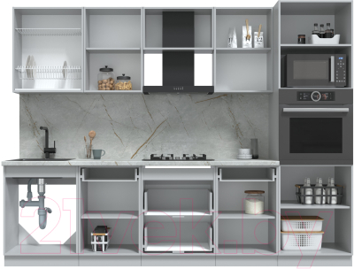 Кухонный гарнитур Интерлиния Берес 2.8В (дуб серый/дуб лазурный/серый каспий)