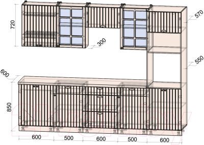 Кухонный гарнитур Интерлиния Берес 2.8В (дуб серый/дуб лазурный/серый каспий)