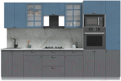 Кухонный гарнитур Интерлиния Берес 3.2В (дуб серый/дуб лазурный/серый каспий) - фото