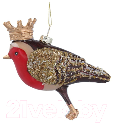 Елочная игрушка Gisela Graham London Christmas. Снегирь в короне / 866 - фото