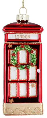 Елочная игрушка Gisela Graham London Christmas. Телефонная будка с венком / 862 - фото