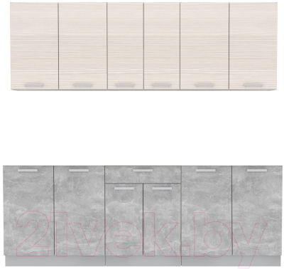 Кухонный гарнитур Интерлиния Мила Лайт 2.2 без столешницы (вудлайн кремовый/бетон) - фото