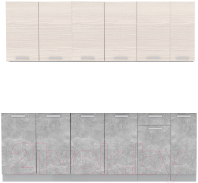 Кухонный гарнитур Интерлиния Мила Лайт 2.3 без столешницы (вудлайн кремовый/бетон) - фото