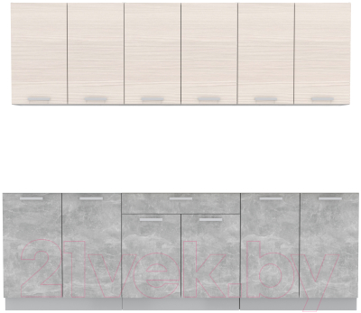 Кухонный гарнитур Интерлиния Мила Лайт 2.4 без столешницы (вудлайн кремовый/бетон) - фото