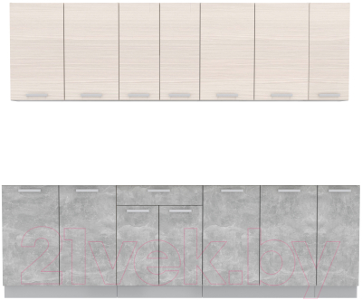 Кухонный гарнитур Интерлиния Мила Лайт 2.5 без столешницы (вудлайн кремовый/бетон) - фото