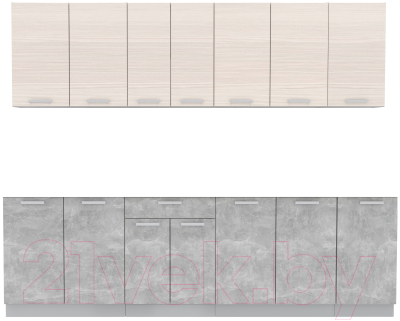 Кухонный гарнитур Интерлиния Мила Лайт 2.6 без столешницы (вудлайн кремовый/бетон) - фото