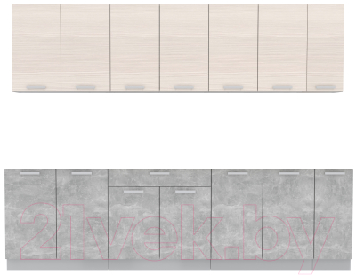 Кухонный гарнитур Интерлиния Мила Лайт 2.7 без столешницы (вудлайн кремовый/бетон) - фото