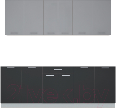 Кухонный гарнитур Интерлиния Мила Лайт 2.2 без столешницы (серебристый/антрацит) - фото