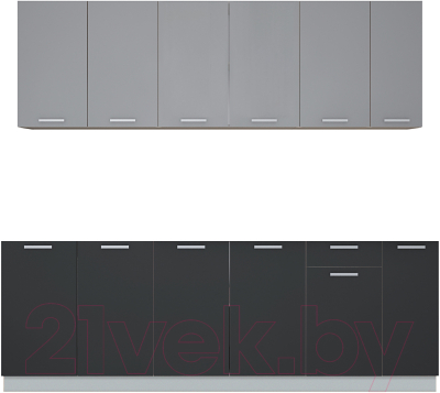 Кухонный гарнитур Интерлиния Мила Лайт 2.3 без столешницы (серебристый/антрацит) - фото